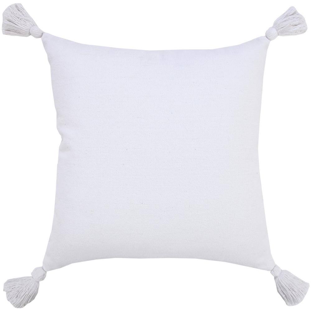 White Cotton Square Throw Pillow with Tassels