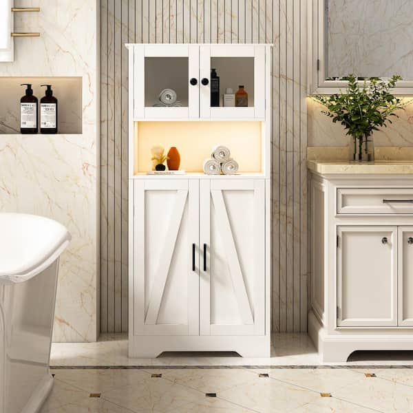WELLFOR 23.62 in. W x 11.81 in. D x 50.39 in. H White Bathroom Linen Cabinet Floor Storage Cabinet