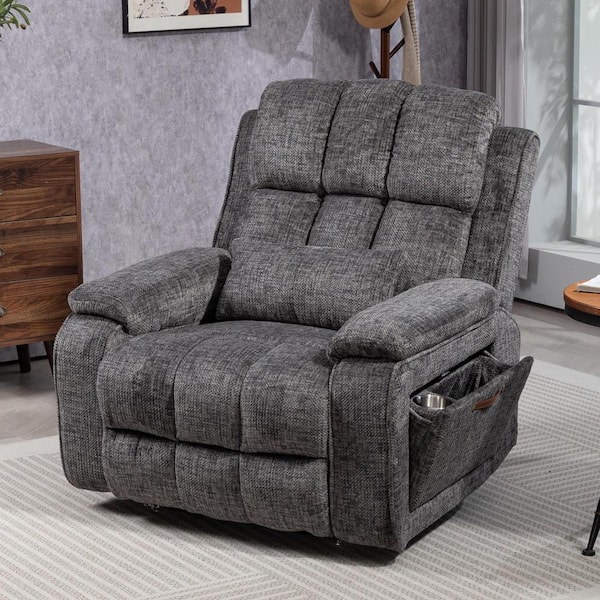 aisword Grey1 Dual OKIN Motor Chenille Power Lift Recliner with Pull-Out Storage, Massage and Heating