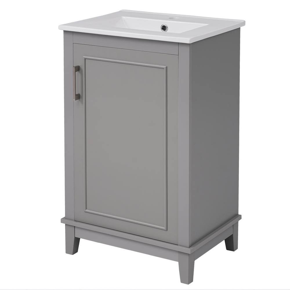 20 in. W x 15.5 in. D x 33.3 in. H Freestanding Bath Vanity in Gray with Wh