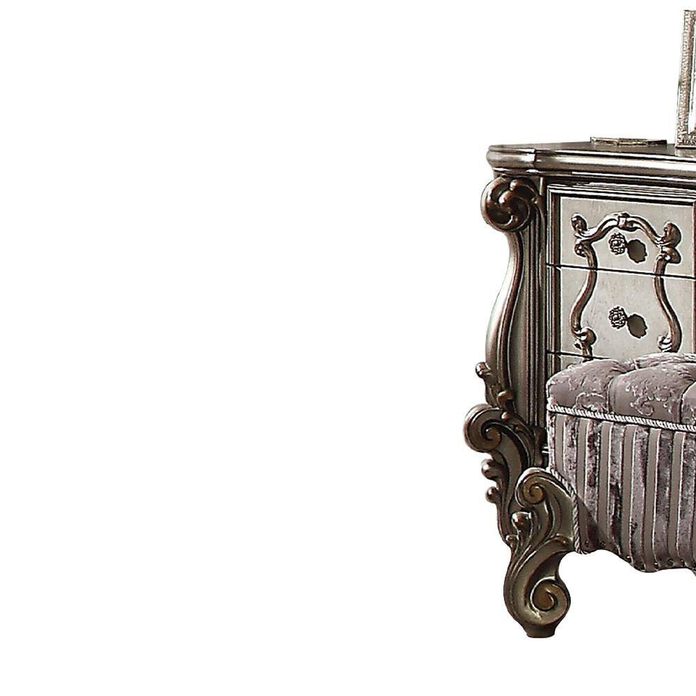 Antique Platinum Versailles Vanity Desk with Bench and Mirror
