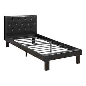 Black Faux Leather Upholstered Twin Size Bed with Tufted Headboard