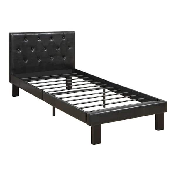 Benjara Black Faux Leather Upholstered, Twin Size Bed Images