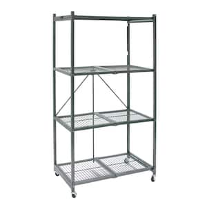 60 in. H x 20.9 in. W x 35.8 in. D Wheeled 4-Shelf Folding Steel Metal Wire Shelving, Pewter