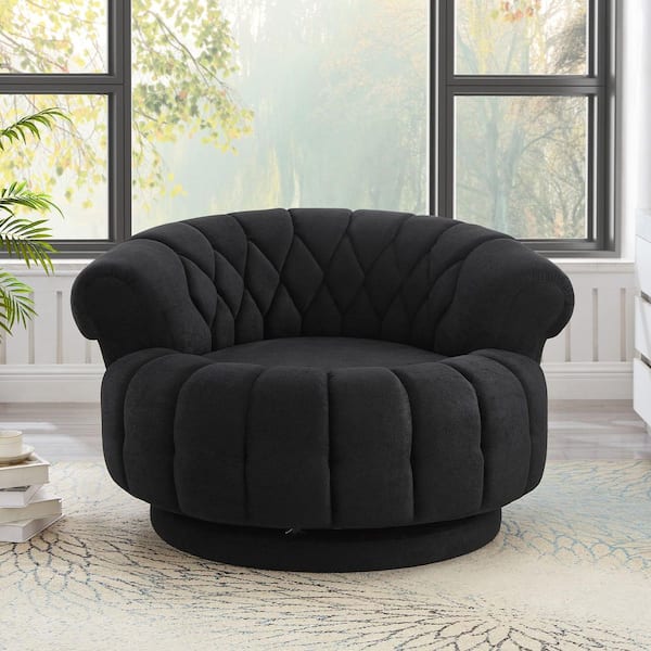 45.9 in.  Square Arm Chenille Round Sofa in Black (Seats 1)