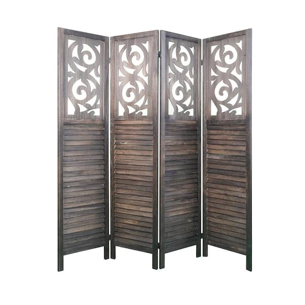 Zeus & Ruta 6 ft. Rustic Brown Wood Folding Privacy Screen Room Separator Free Standing Wall Dividers Privacy Screens (4-Panel)