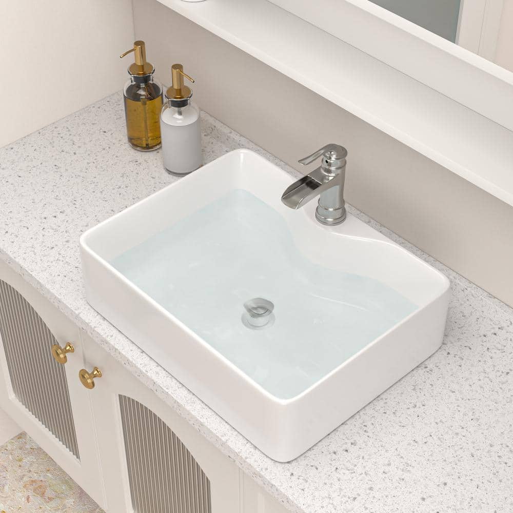 19'' White Gloss Rectangular Ceramic Vessel Sink
