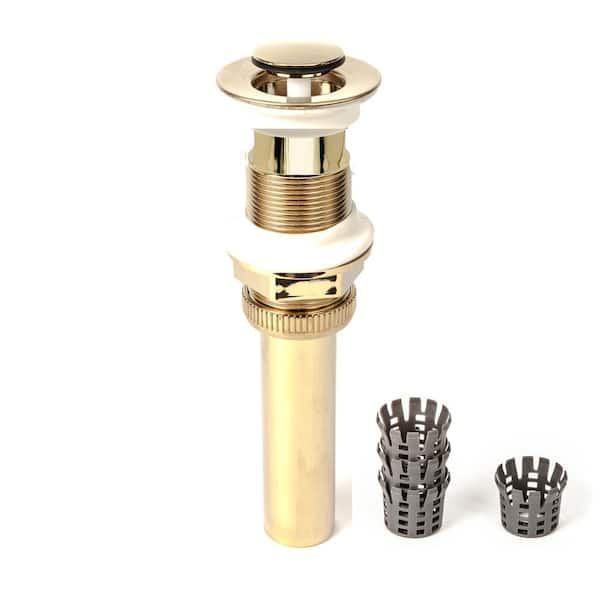 PF WaterWorks 1.25 in. DecoDRAIN Push Closing (Flushed Cap) Pop-Up Drain with Hair Catcher, Plated ABS Body No Overflow Polished Brass