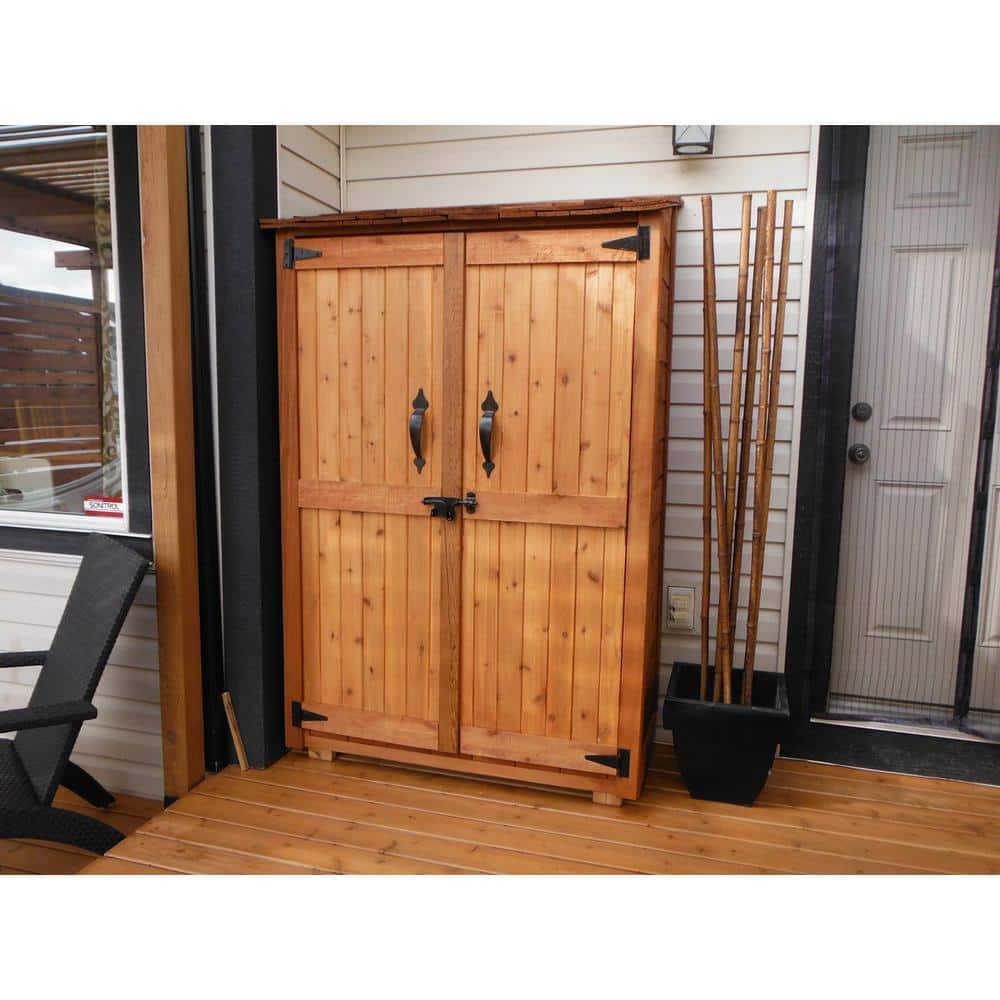 Beige Medium-Brown Wood Lean-To Shed with Shelving