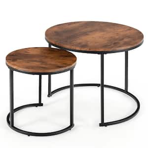 29 in. Nesting Rustic Brown 29 in. Round MDF Coffee Table Set for Balcony Living Room Modern Side Tables (2-Pieces)