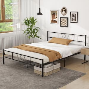 Black Metal Frame Queen Platform Bed with Headboard and Footboard, No Box Spring Needed