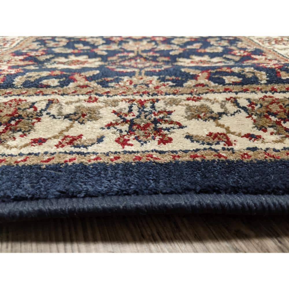 Navy Blue Floral Bordered Synthetic Runner Rug 2'2" x 7'7"