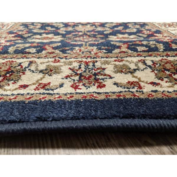 Como Navy 5 ft. Round Traditional Oriental Floral Area Rug