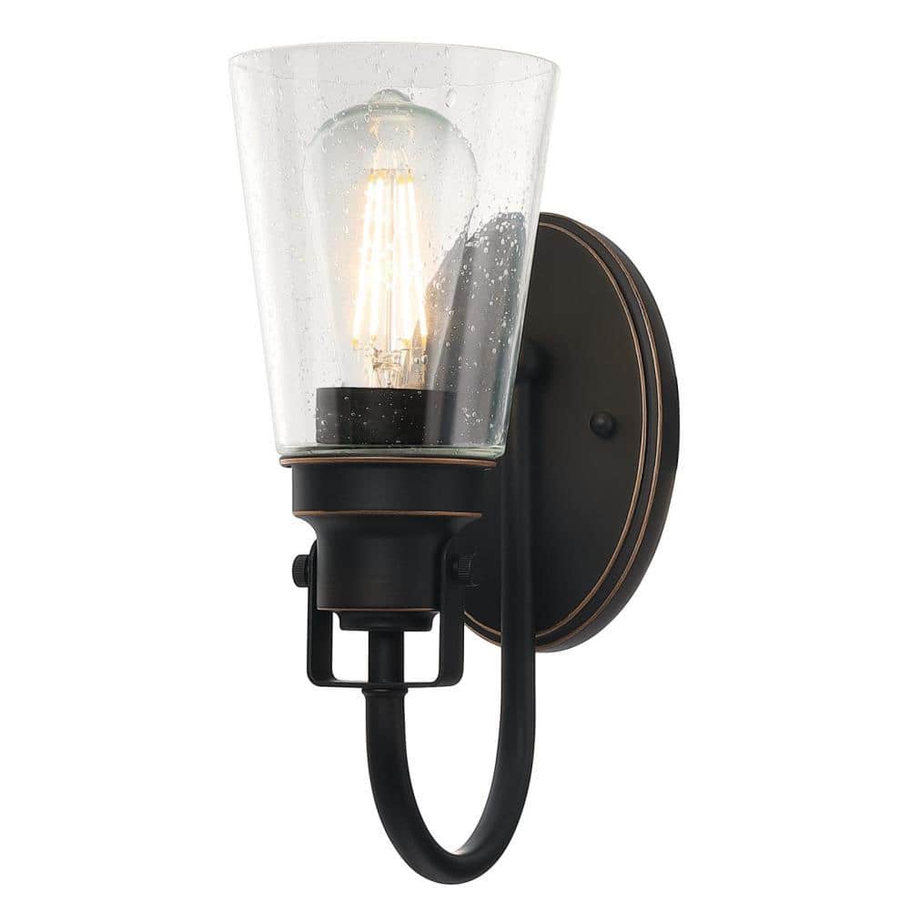Ashton 12" Oil Rubbed Bronze Wall Sconce with Clear Seeded Glass