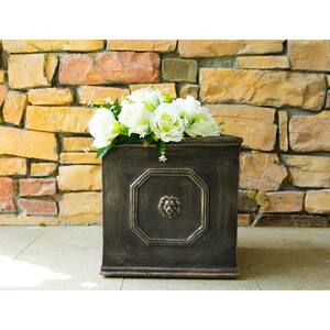 12.6 in. Bronze Lightweight Concrete Lion Head Square Medium Planter