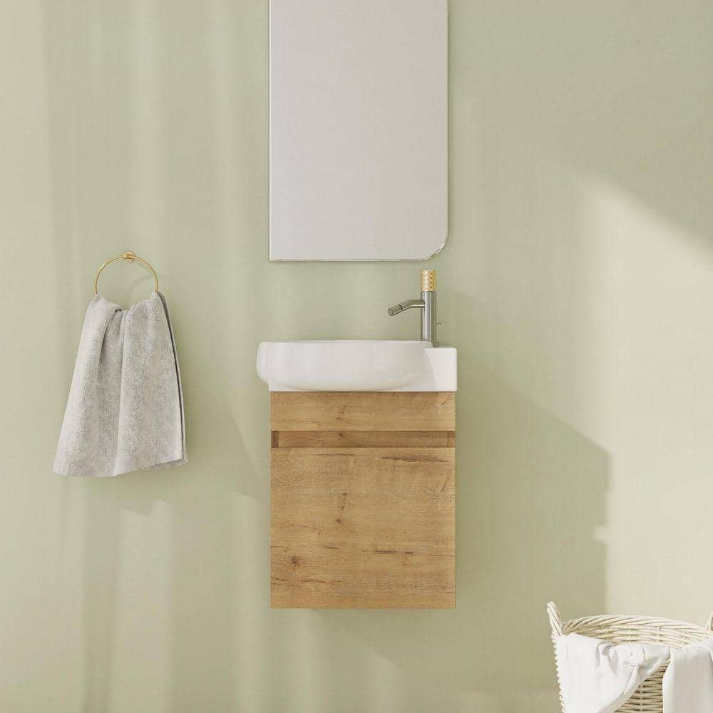 16.8 in. Wall-Mounted Single Oak Bath Vanity with White Ceramic Vanity Top Unassembled price history on PriceWatchPro