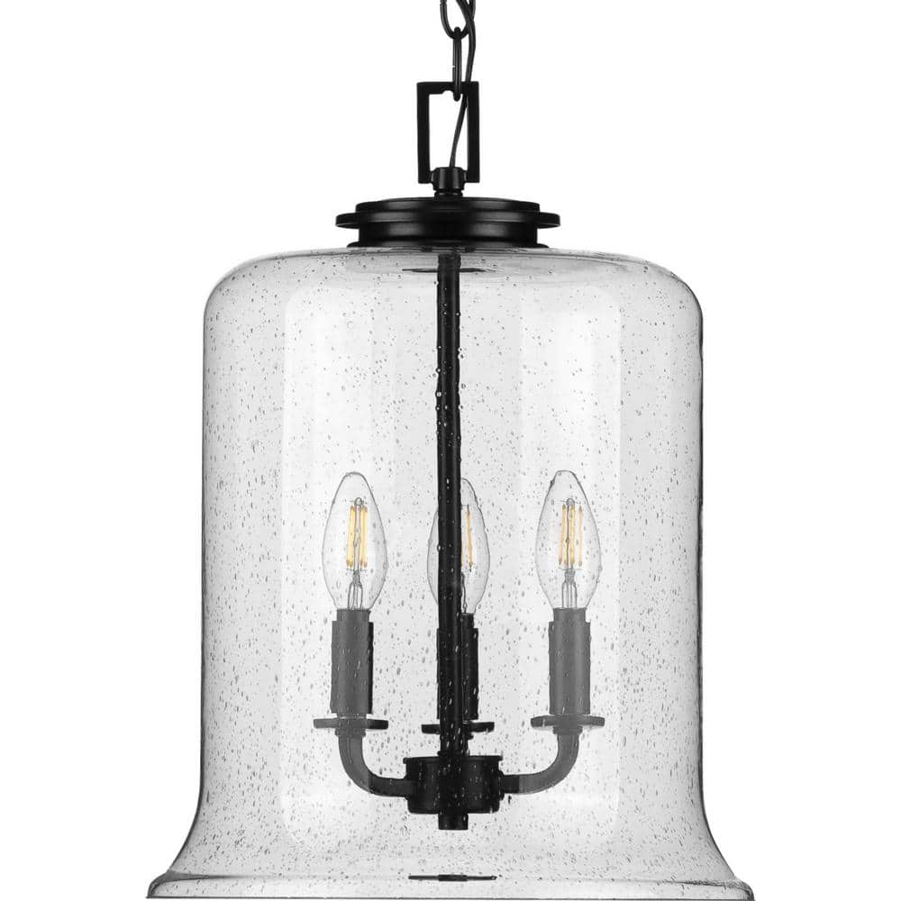 Winslett Matte Black 3-Light Pendant with Seeded Glass Shade