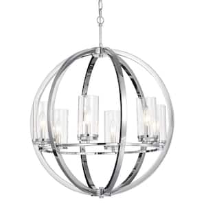 6-Light Chrome Finish Globe Orb Chandelier with Clear Glass Shades