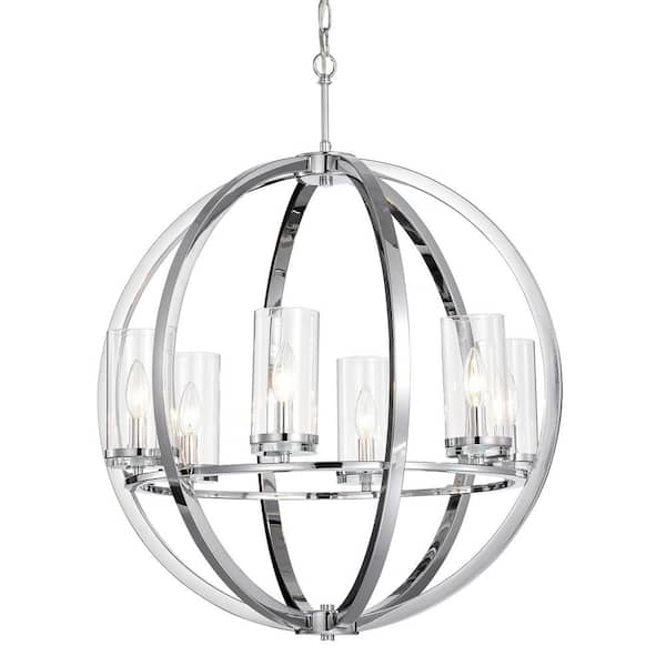 Edvivi 6-Light Chrome Finish Globe Orb Chandelier with Clear Glass Shades