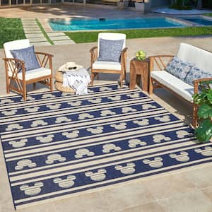 Mickey Mouse Navy/Sand 5 ft. x 7 ft. Striped Indoor/Outdoor Area Rug