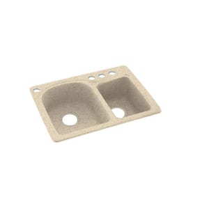 Dual-Mount Solid Surface 25 in. x 18 in. 4-Hole 60/40 Double Bowl Kitchen Sink in Bermuda Sand
