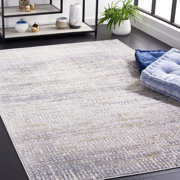 Palma 10 ft. x 14 ft. Beige/Light Blue Distressed Striped Area Rug