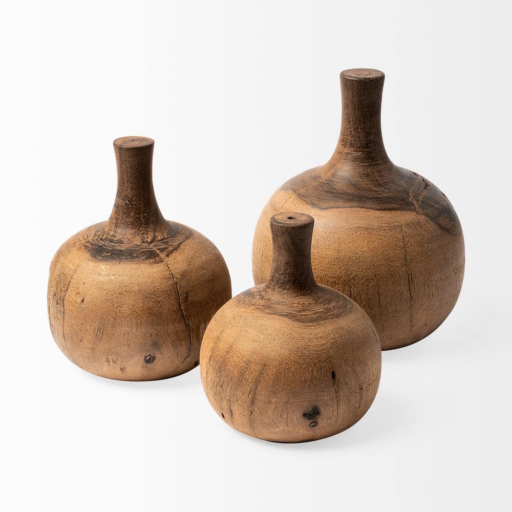 Afra Solid Wood 7" Decorative Table Vase in Natural Brown