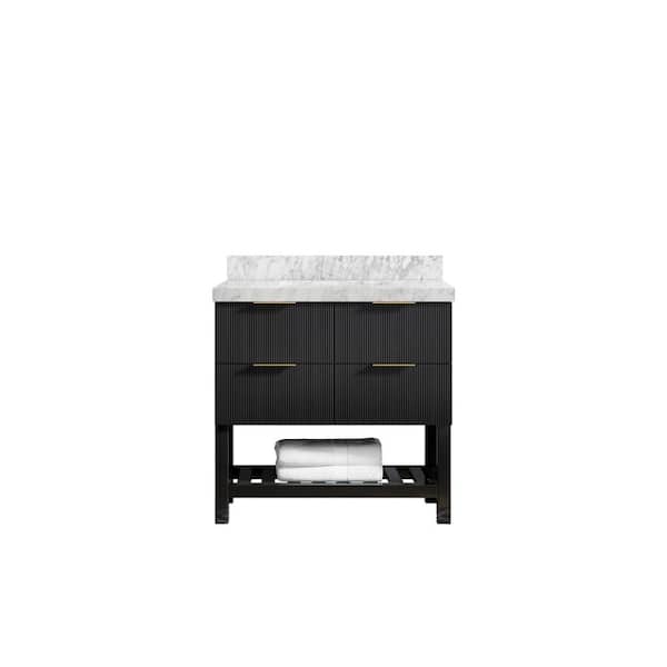 Willow Collections Catalina 36 in. W x 22 in. D x 36 in. H Single Sink Bath Vanity Center in Black with 2" Carrara Marble Top