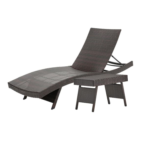 Noble House Miller Brown Armless 2-Piece Faux Rattan Outdoor Chaise Lounge and Table Set