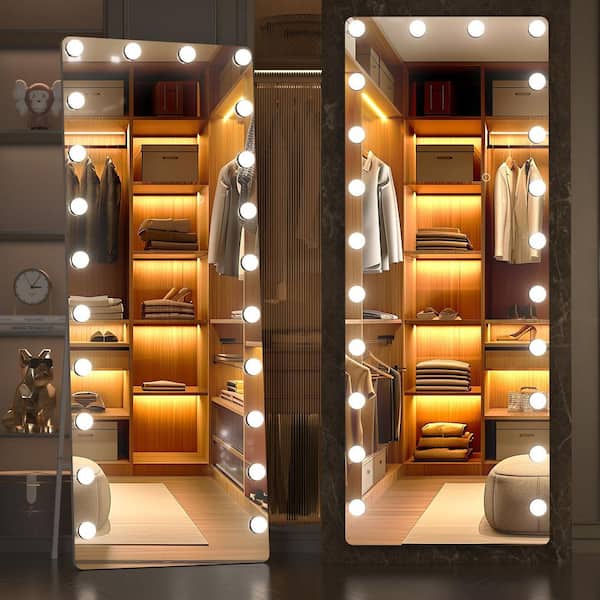 Hasipu Clear 24 in. W x 67 in. H Rectangular Glass Full Length Mirror with Lights LED Full Body Standing Mirror Wall Mounted