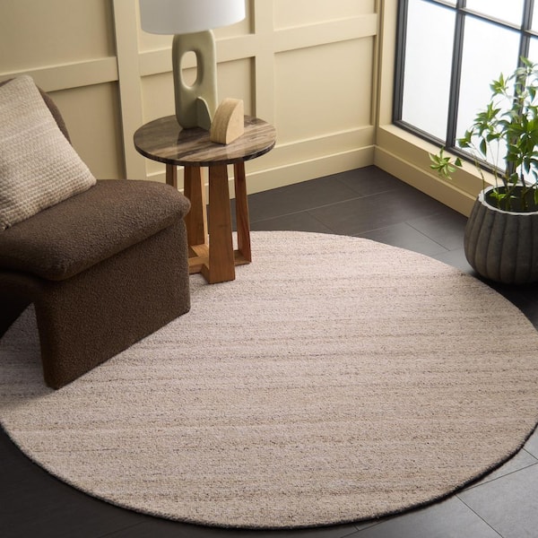Natura 6 ft. x 6 ft. Beige Solid Color Distressed Striped Round Area Rug