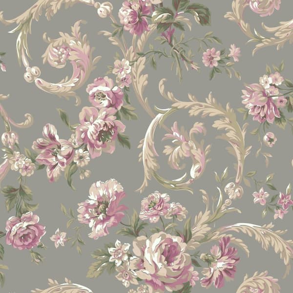 York Wallcoverings Shimmering Topaz Rococco Floral Wallpaper