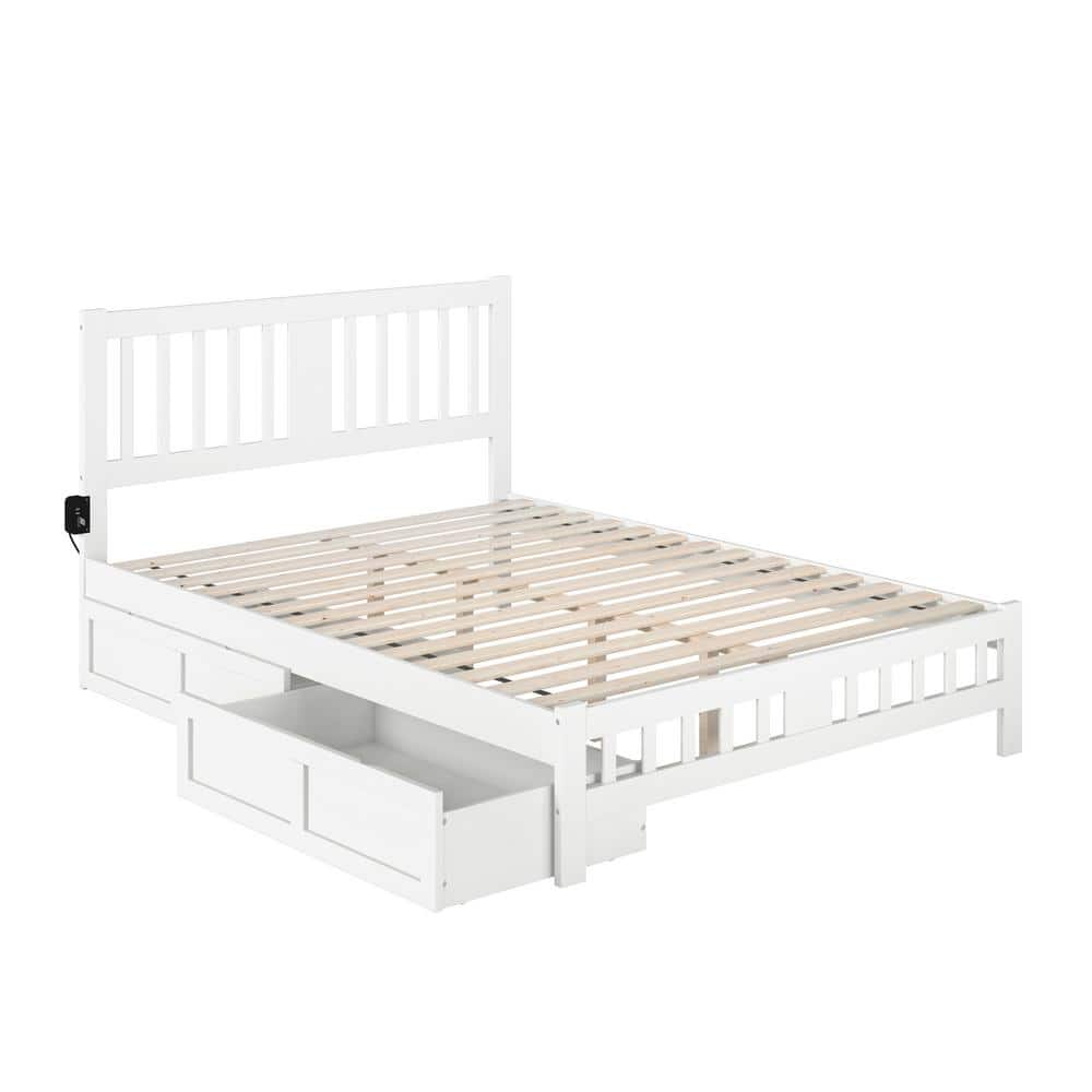 AFI Tahoe White Queen Solid Wood Storage Platform Bed with Footboard ...