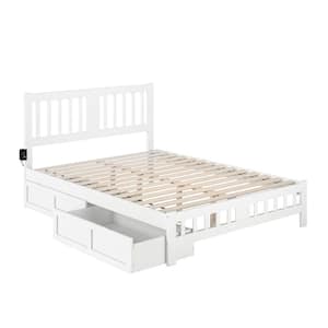 Tahoe White Queen Solid Wood Storage Platform Bed with Footboard and 2 Drawers