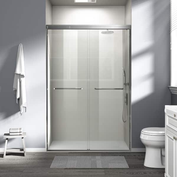 48 in. W x 72 in. H Double Sliding Semi-Frameless Shower Door in Brushed Nickel Finish with SGCC Clear Tempered Glass