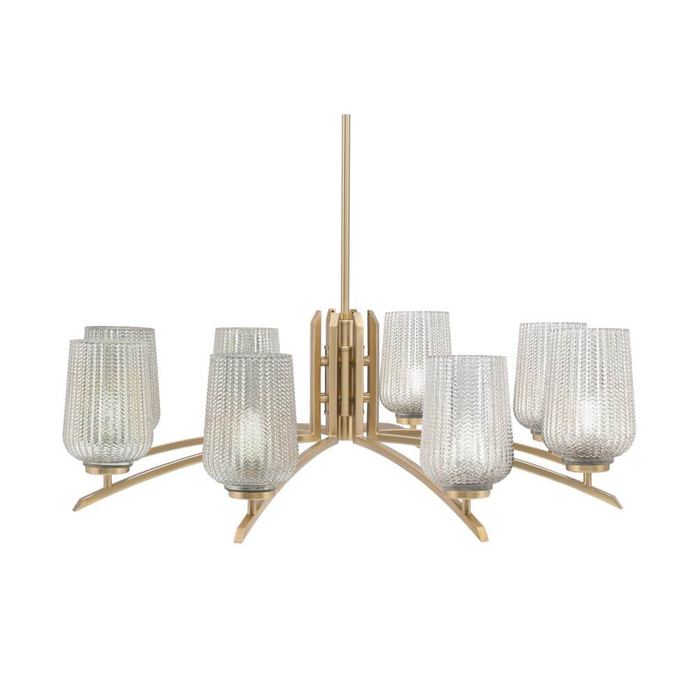 Siena 35 in. 8-Light New Age Brass Chandelier with 5 in. Silver Textured Gl
