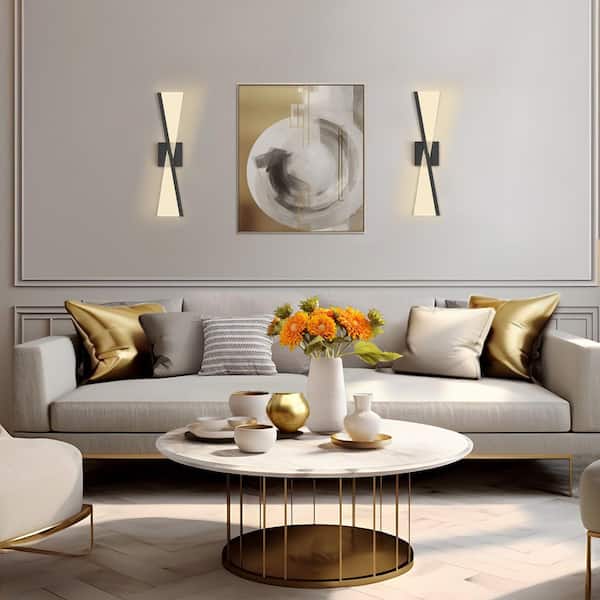 24 in. 1-Light Black Wireless Wall Sconces, 6000K Cool White Linear Wall Lighting for Bedroom, Living Room, 2-Pack