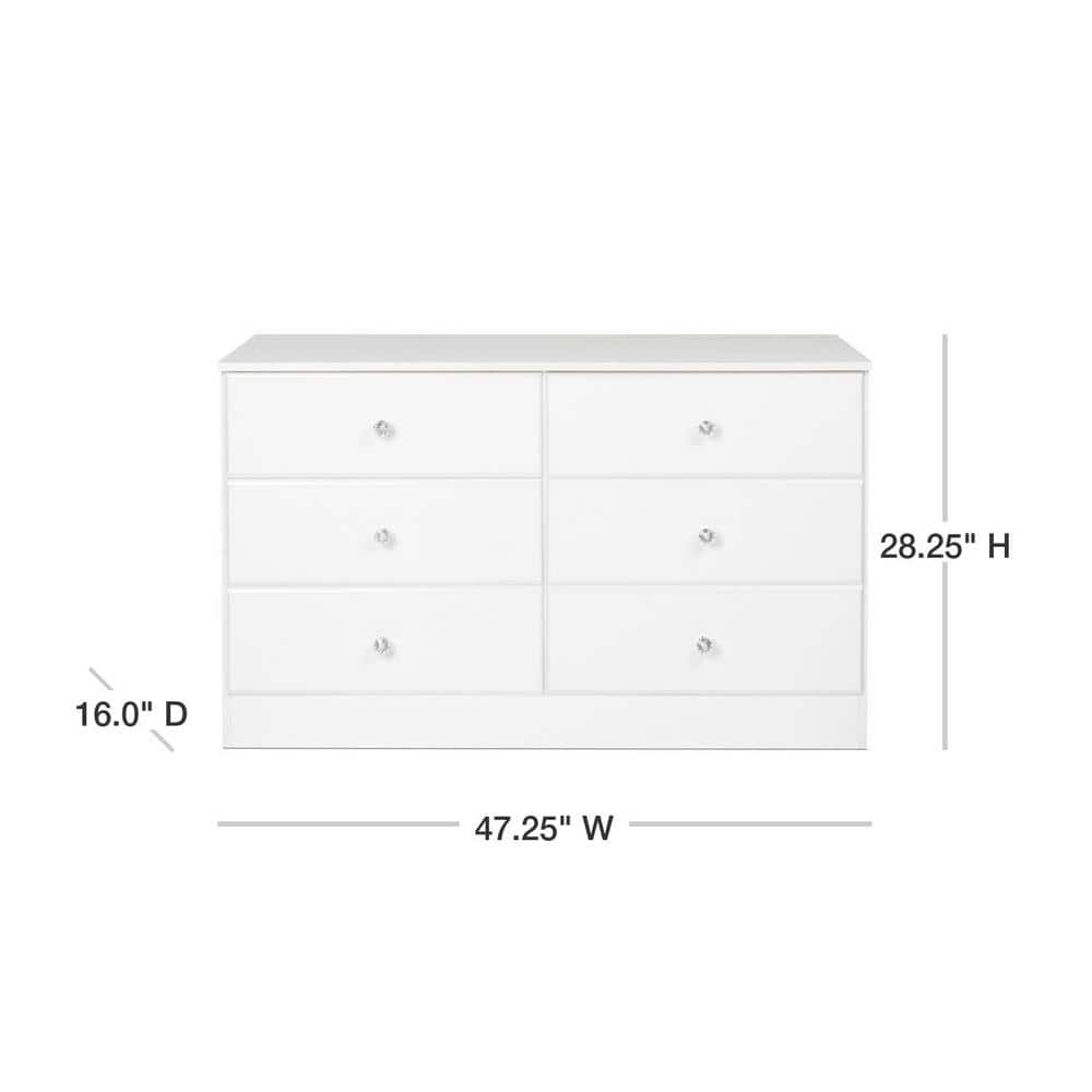 Crystal White Double Dresser with Extra Deep Drawers and Roller Glides