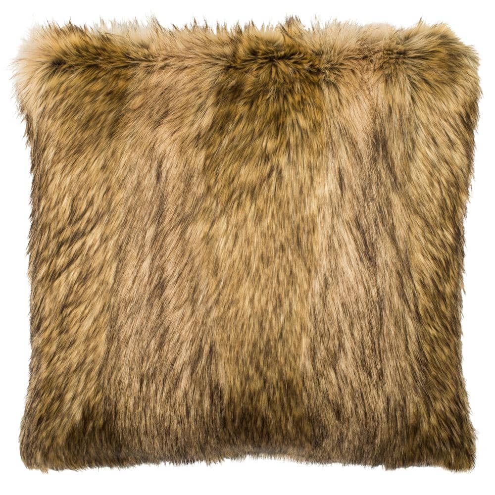 Golden Noir 20" Brown and Champagne Faux Fur Pillow