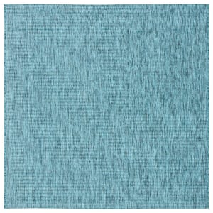 Courtyard Gray/Aqua 7 ft. x 7 ft. Abstract Distressed Indoor/Outdoor Patio  Square Area Rug
