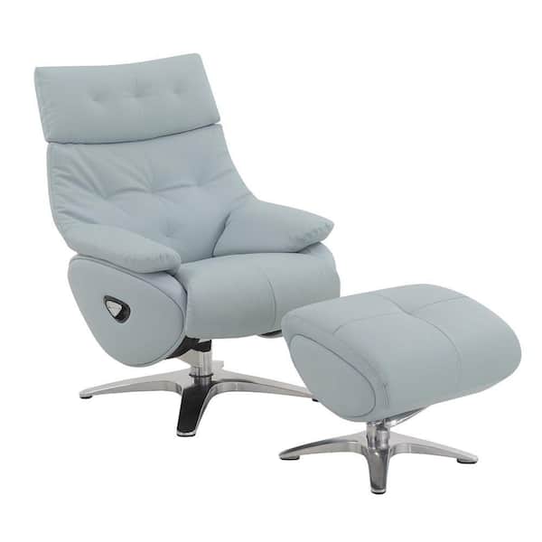 Acme Furniture Janella Blue Leather Side Chair Set of 2 with Ottoman & Swivel