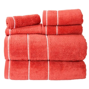 6-Piece Brick/White Luxury Quick Dry 100% Cotton Bath Towel Set