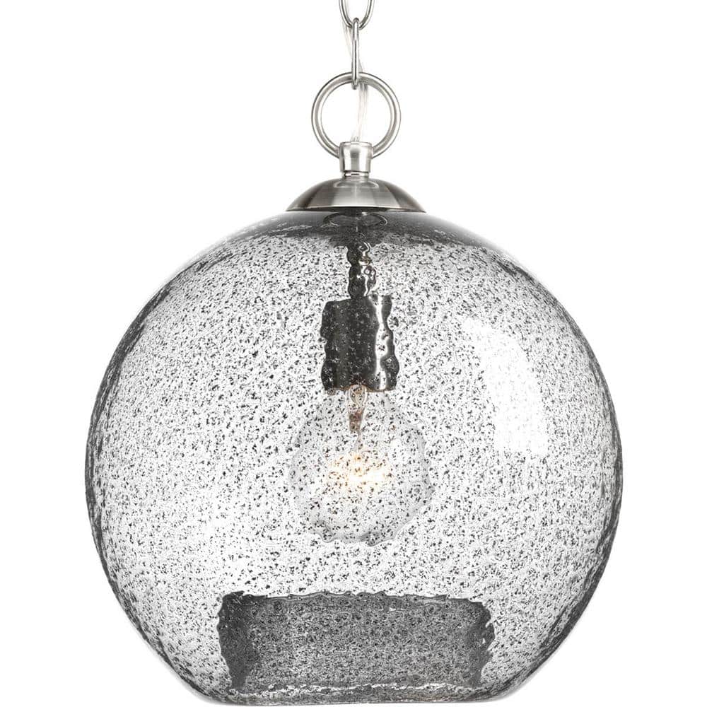 Malbec Brushed Nickel 14" Globe Pendant with Clear Textured Glass