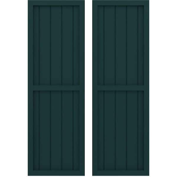 Ekena Millwork 17-1/2 in. W x 44 in. H Americraft 5-Board Real Wood 2 Equal Panel Framed Board and Batten Shutters in Thermal Green