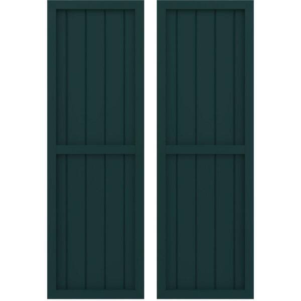Ekena Millwork 17-1/2 in. W x 60 in. H Americraft 5-Board Real Wood 2 Equal Panel Framed Board and Batten Shutters in Thermal Green