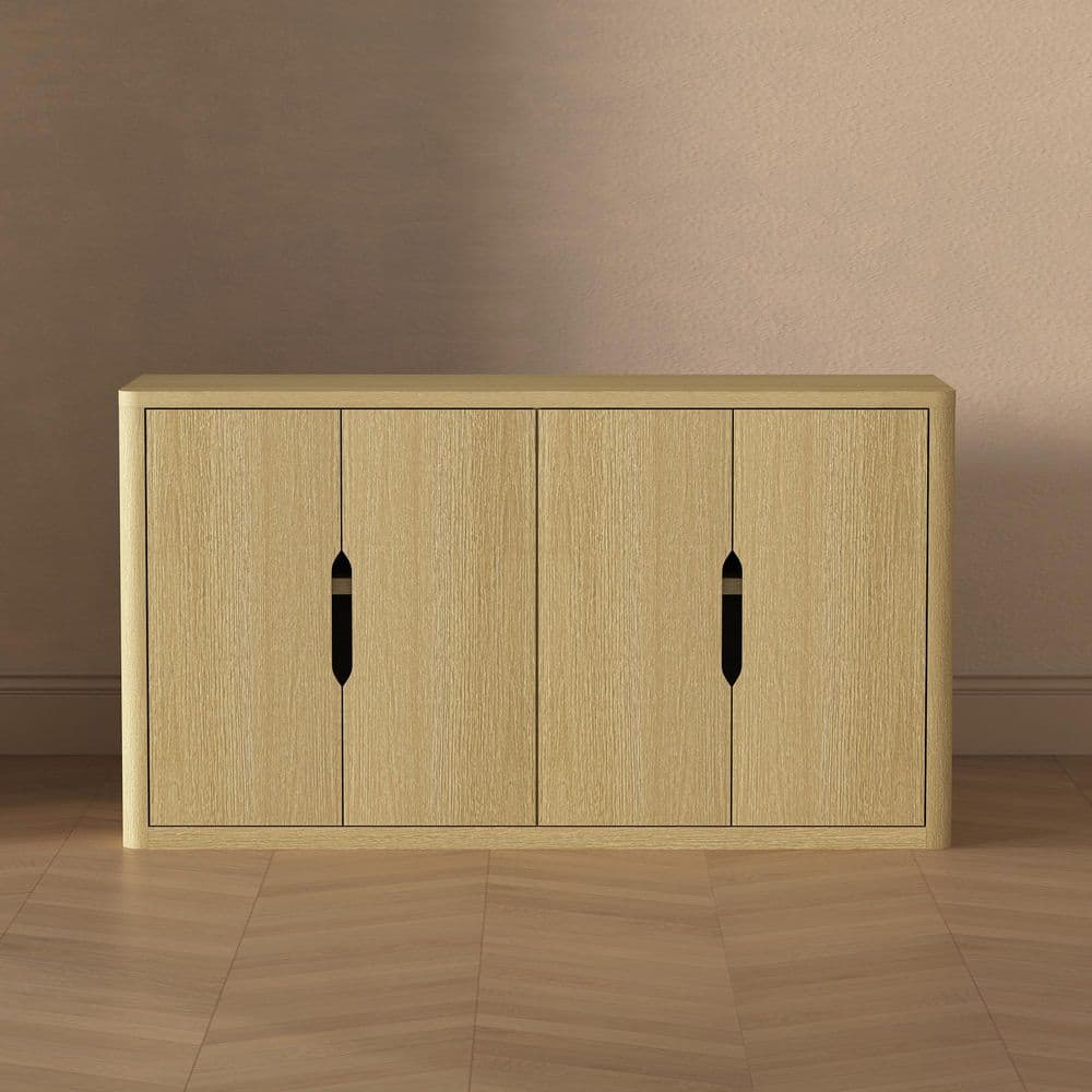 Rivington Modern Natural Oak Composite Wood 60.1 in. Sideboard with 4 Adjustable Shelves