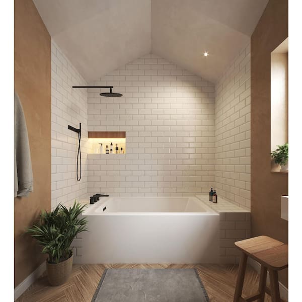 Grayley 60 in. x 36 in. Soaking Alcove Bathtub with Left Drain in White with Matte Black Trim