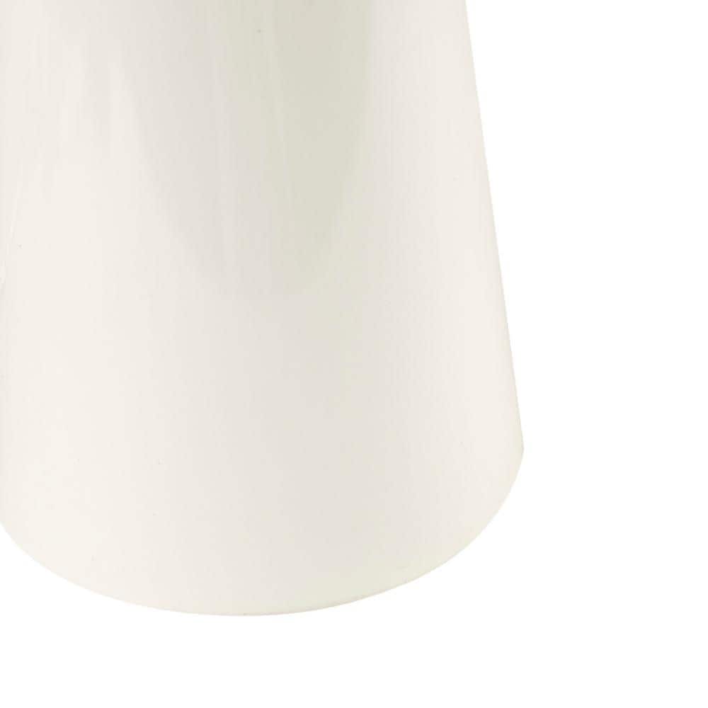 White Ceramic and Wood Table Lamp with Drum Shade