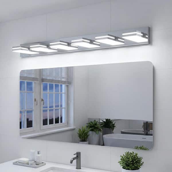 47 in. 6 Light Modern Chrome Vanity Light Fixture Bathroom Over Mirror Wall Lights with Iron Acrylic Minimalist Design