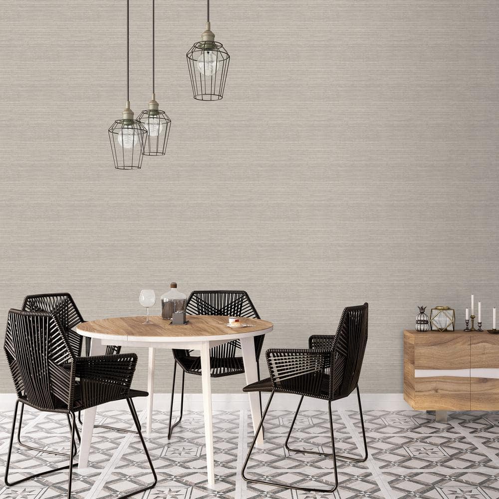 Gray Vinyl Faux Grasscloth Wallpaper with Embossed Texture